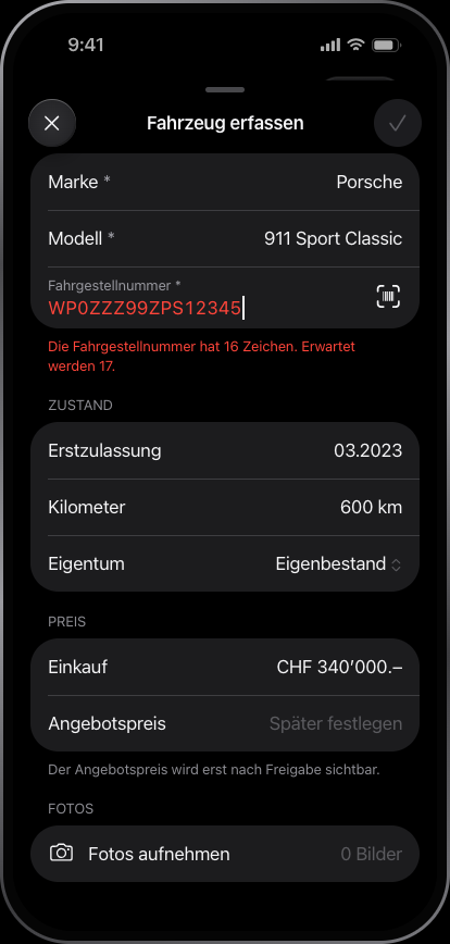 Fahrzeug erfassen, iPhone, dunkel