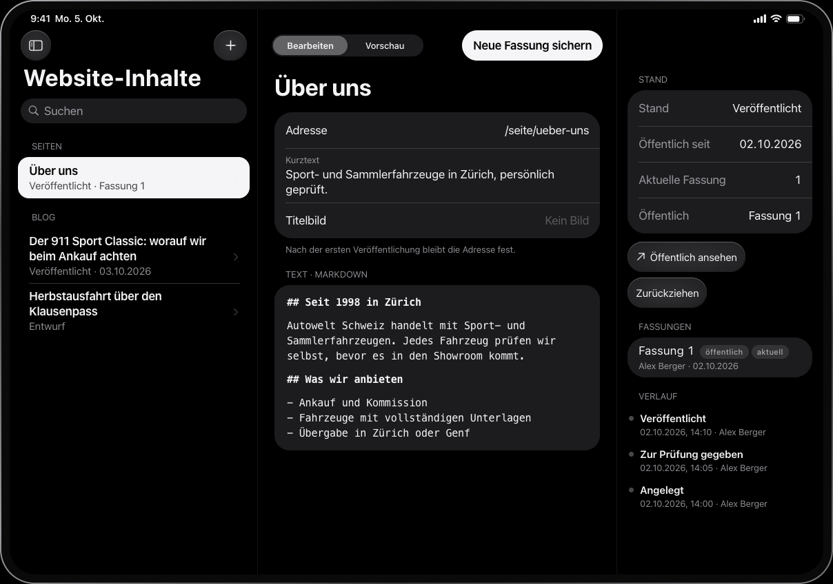 Website-Inhalte, iPadOS, dunkel
